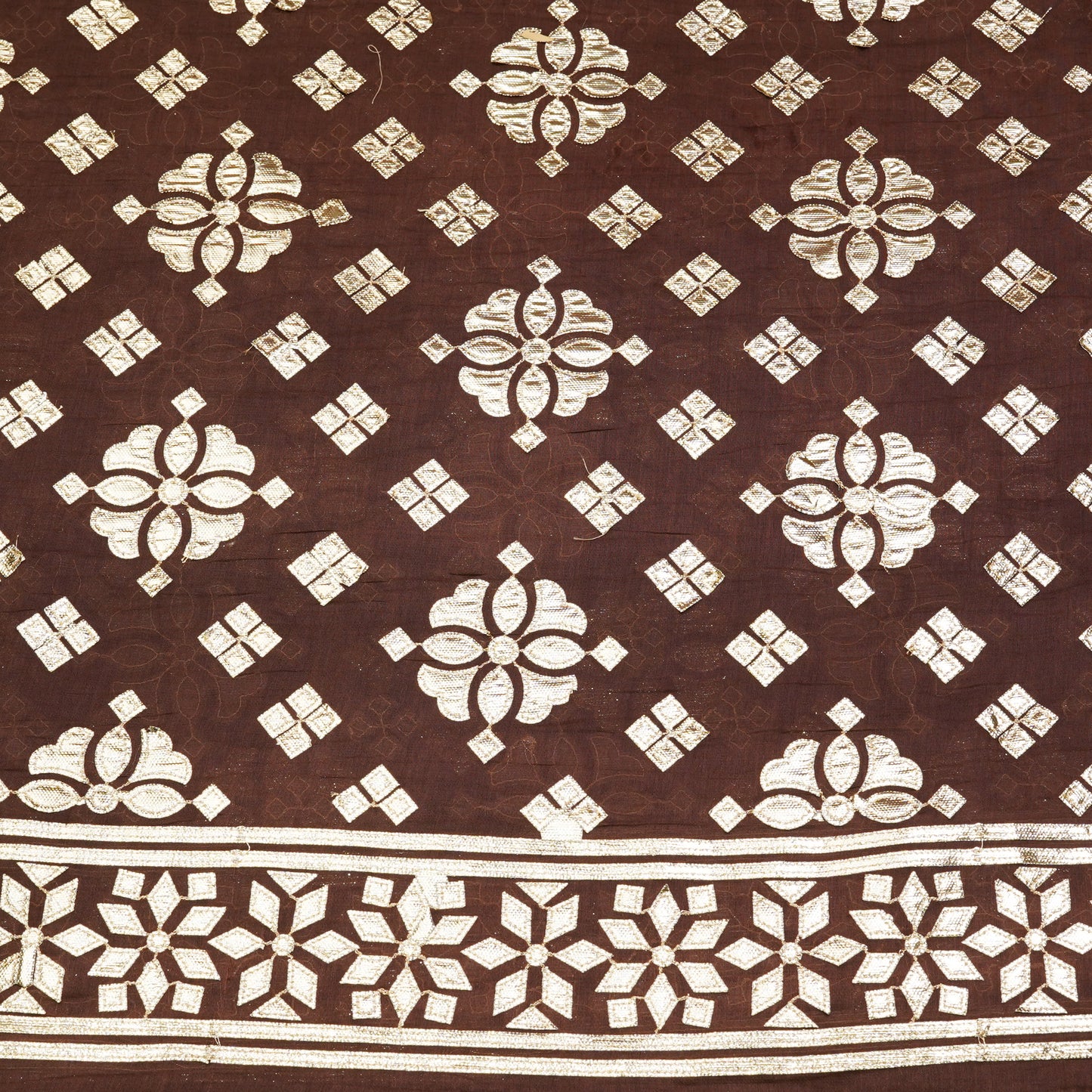 Rich Chocolate Brown Zari Butti Fabric.