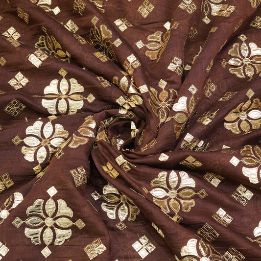 Rich Chocolate Brown Zari Butti Fabric.