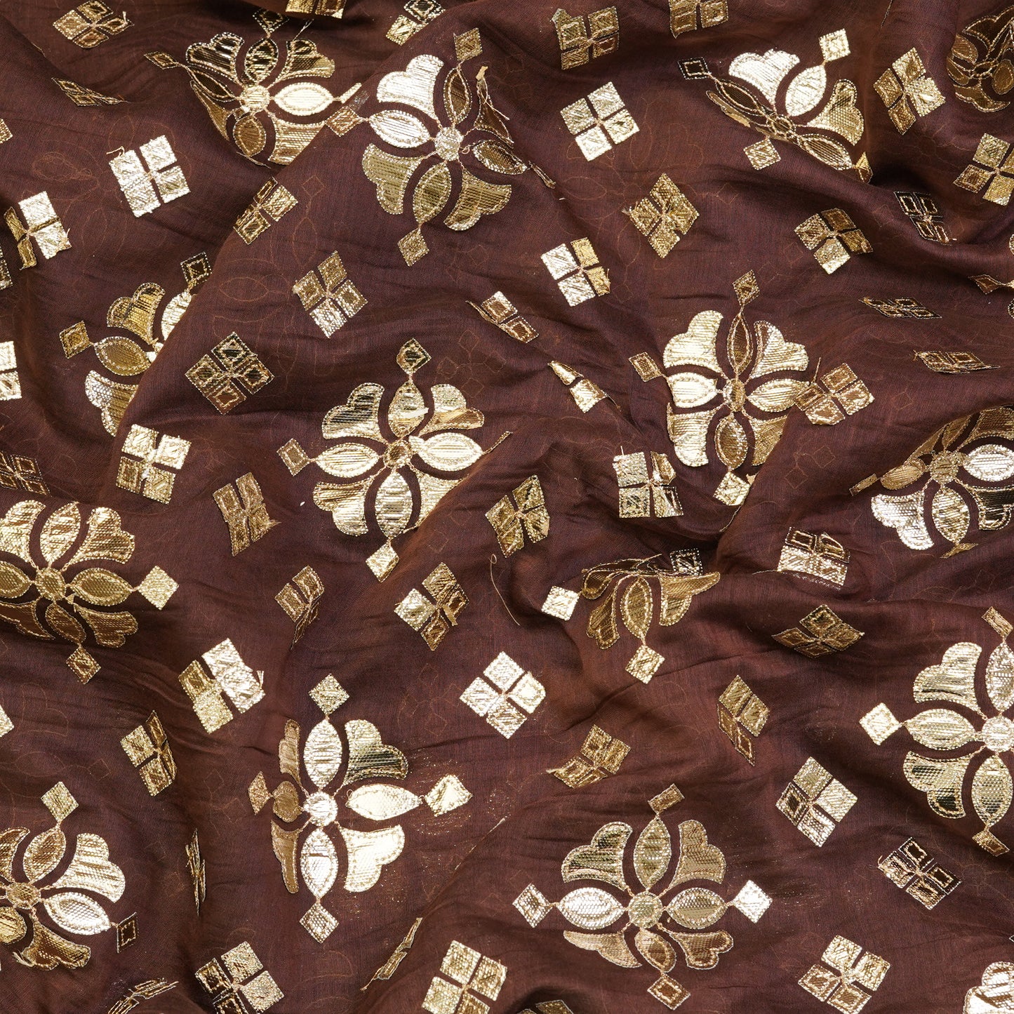 Rich Chocolate Brown Zari Butti Fabric.