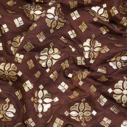 Rich Chocolate Brown Zari Butti Fabric.