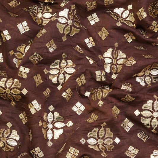 Rich Chocolate Brown Zari Butti Fabric.