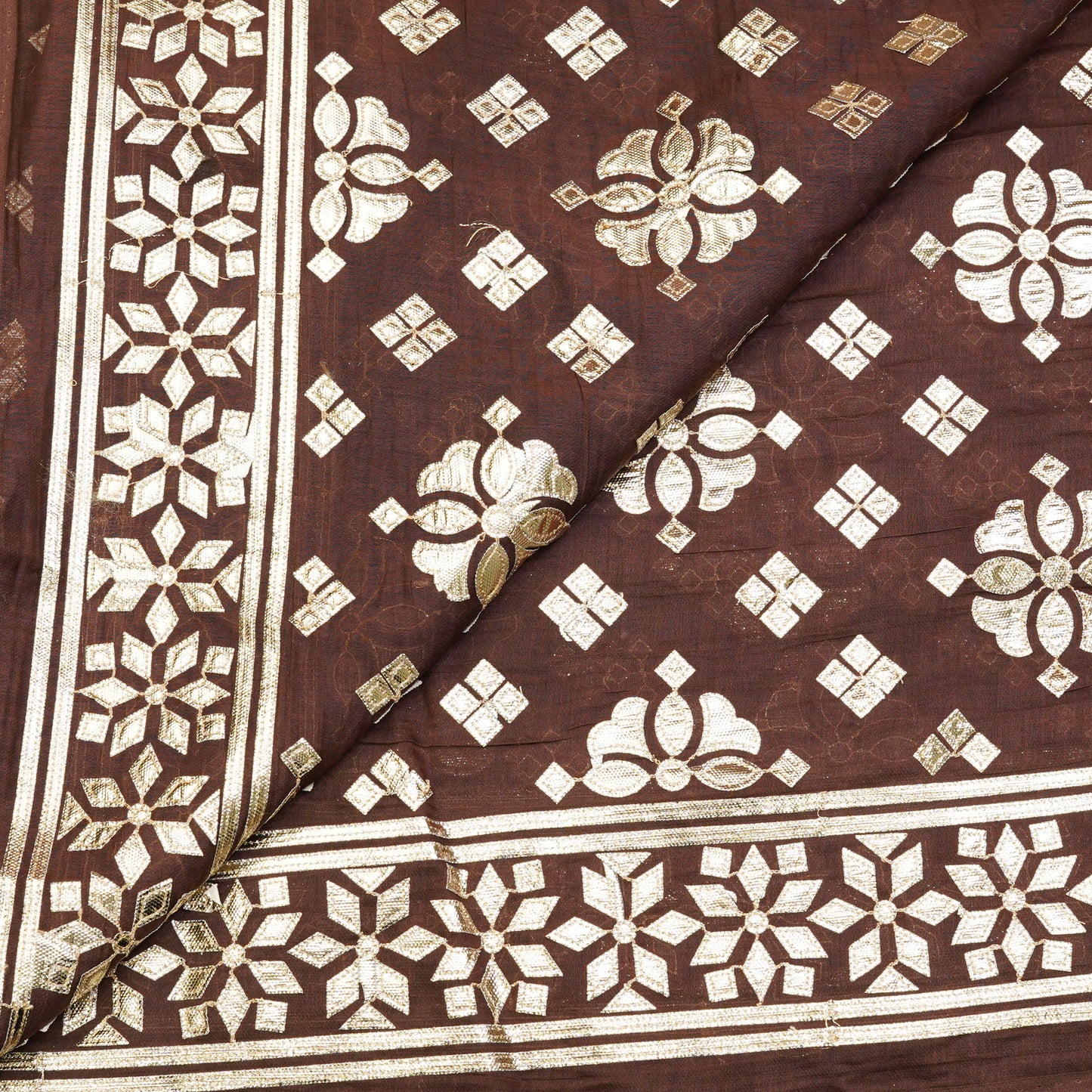 Rich Chocolate Brown Zari Butti Fabric.