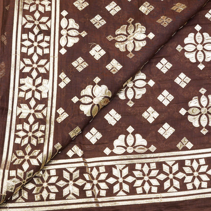 Rich Chocolate Brown Zari Butti Fabric.