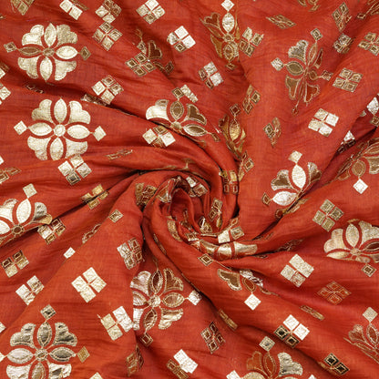 Vibrant Orange Zari Butti Fabric
