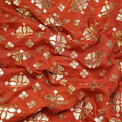 Vibrant Orange Zari Butti Fabric