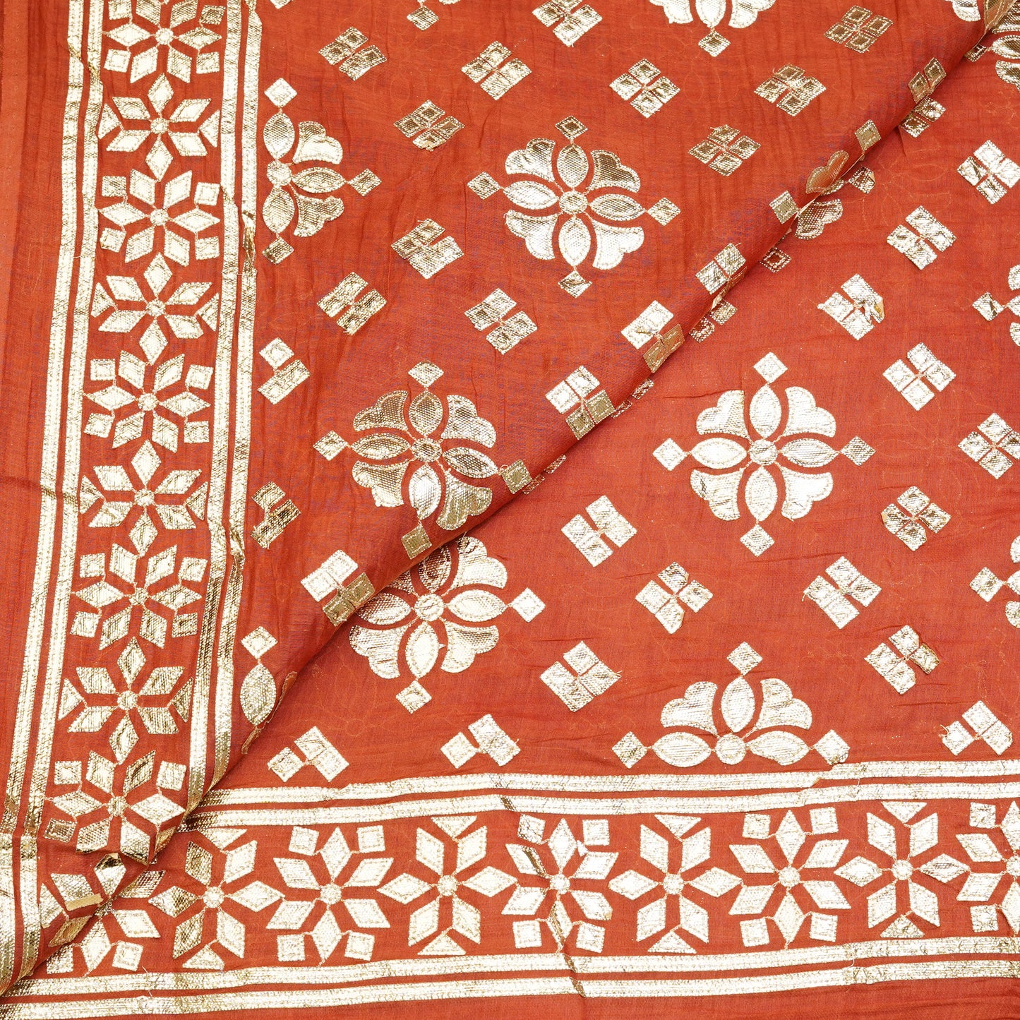Vibrant Orange Zari Butti Fabric
