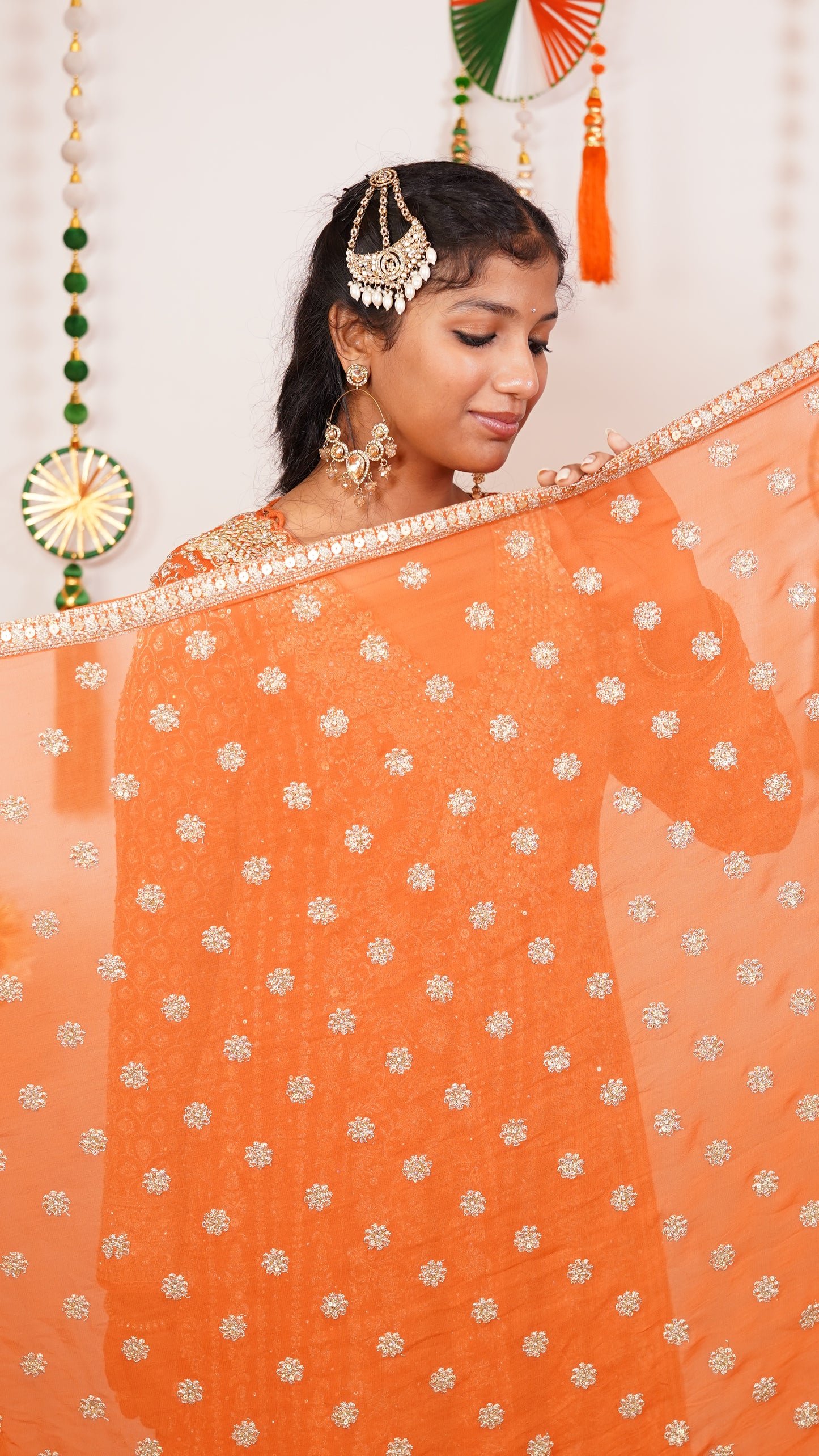 Royal Orange Embroidered Anarkali Suit Set.