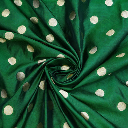 Emerald Green Gold Polka Dot Fabric