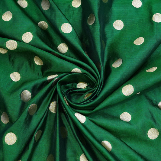 Emerald Green Gold Polka Dot Fabric