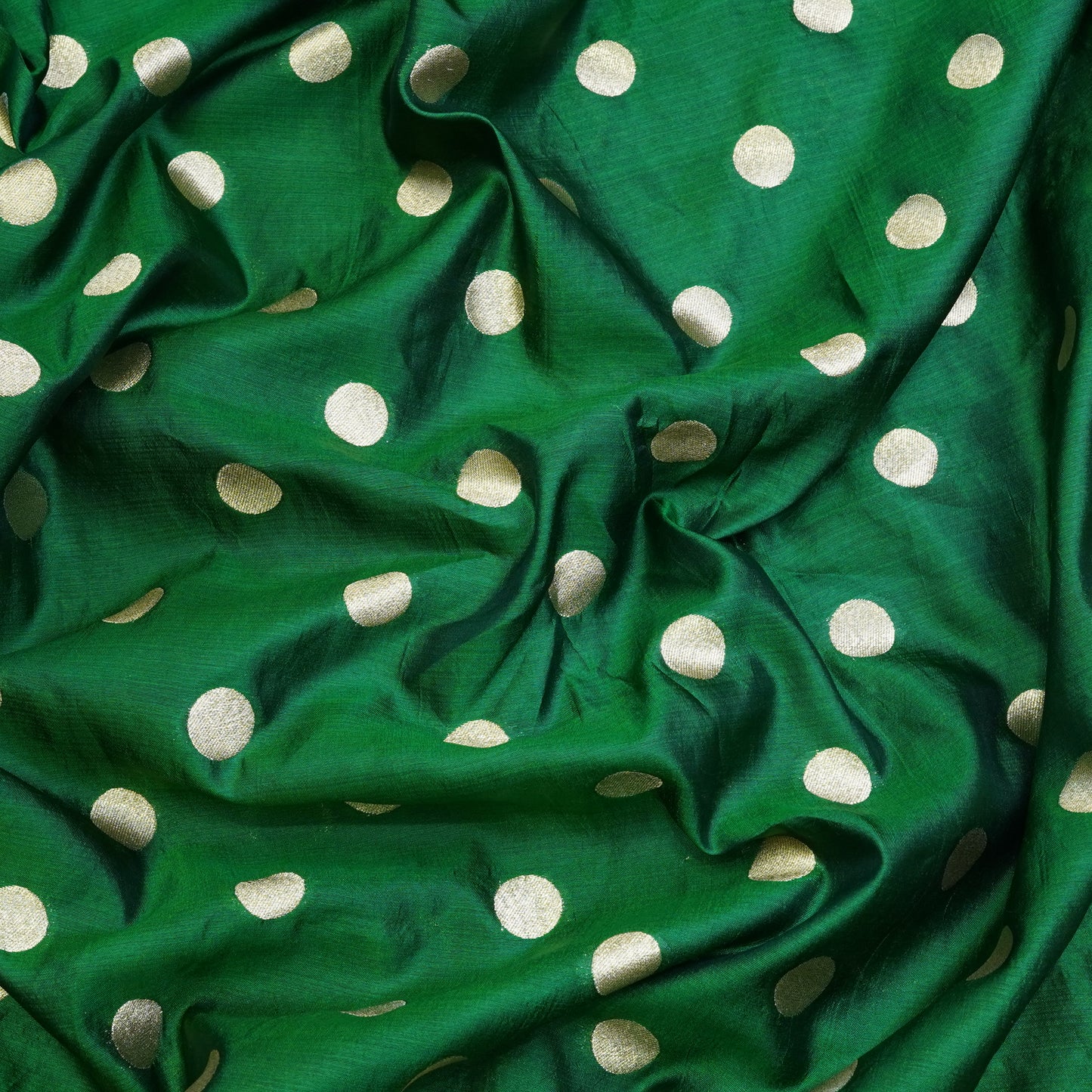 Emerald Green Gold Polka Dot Fabric