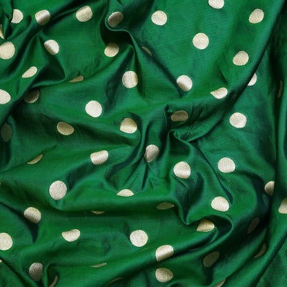 Emerald Green Gold Polka Dot Fabric