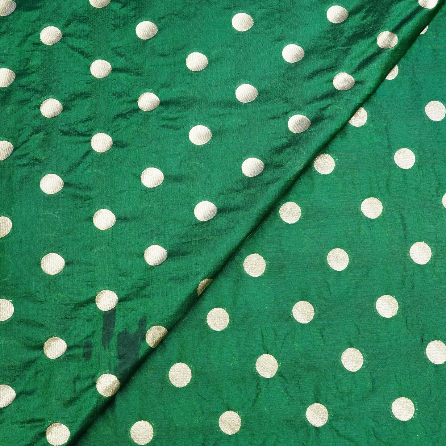 Emerald Green Gold Polka Dot Fabric