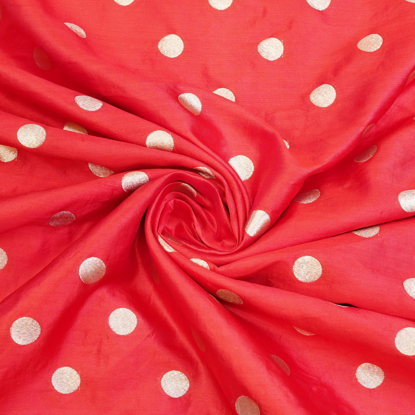 Coral Red Gold Polka Dot Fabric