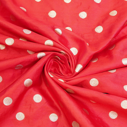 Coral Red Gold Polka Dot Fabric