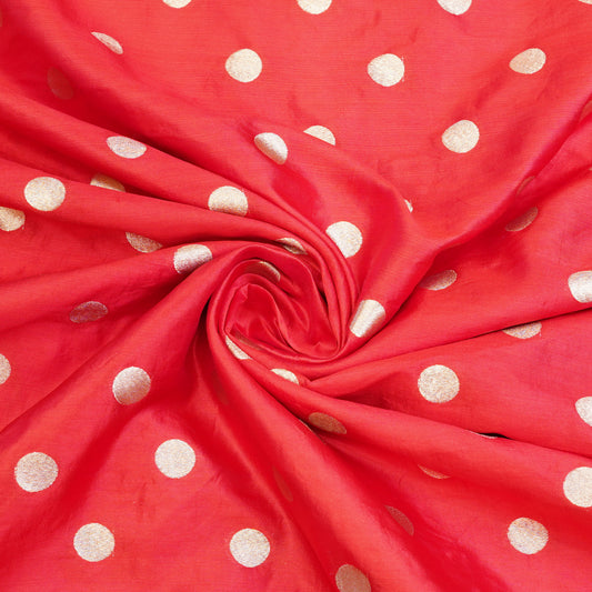 Coral Red Gold Polka Dot Fabric