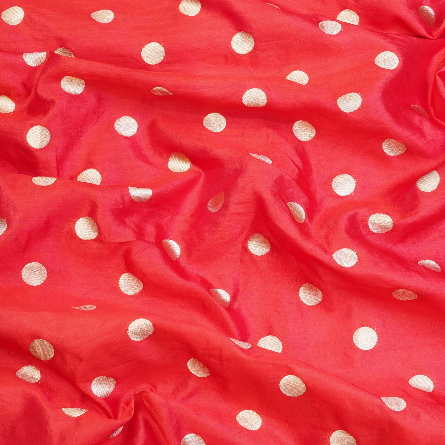 Coral Red Gold Polka Dot Fabric
