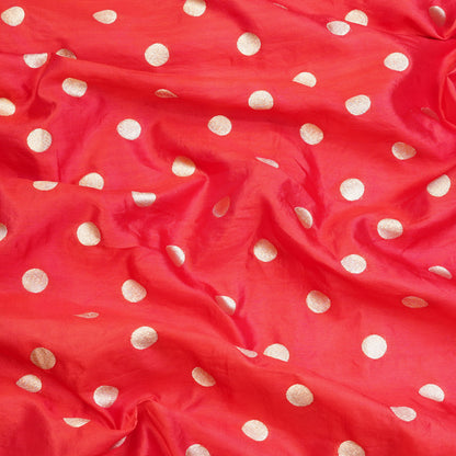 Coral Red Gold Polka Dot Fabric