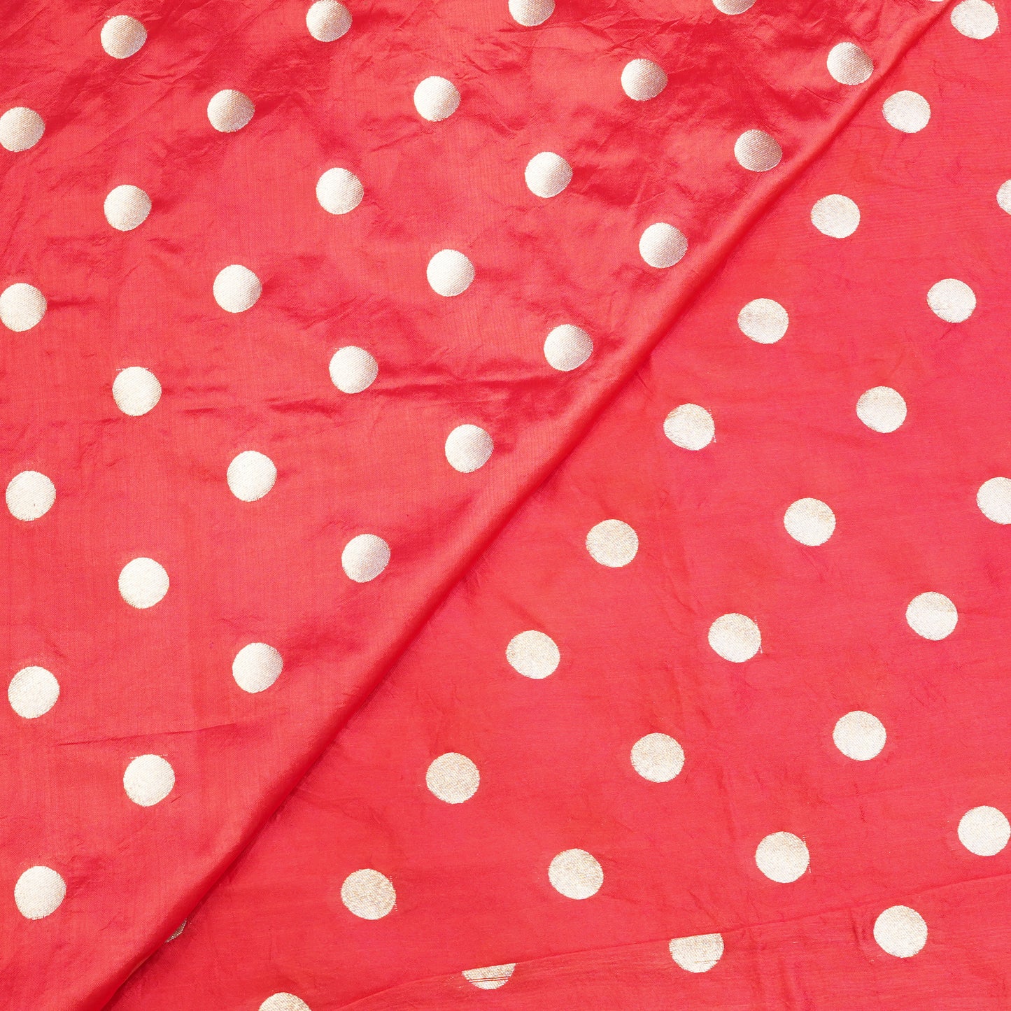 Coral Red Gold Polka Dot Fabric