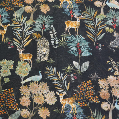 Black Floral & Wildlife Printed Fabric.