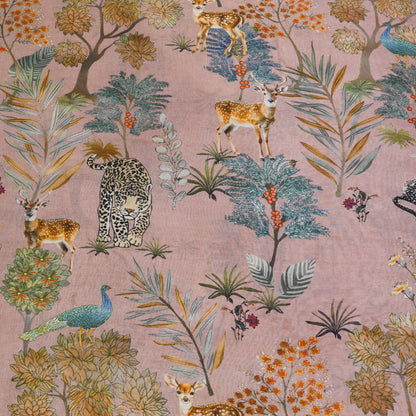 Dusty Pink Floral & Wildlife Printed Chanderi Fabric.