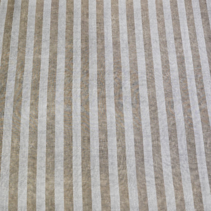 Beige & White Vertical Stripe Chanderi Fabric.