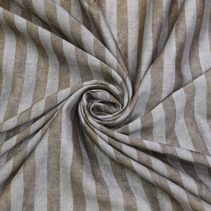 Beige & White Vertical Stripe Chanderi Fabric.