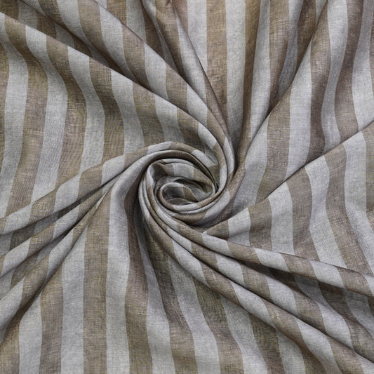 Beige & White Vertical Stripe Chanderi Fabric.