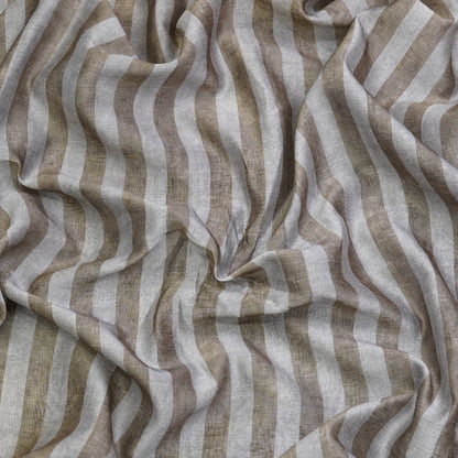 Beige & White Vertical Stripe Chanderi Fabric.