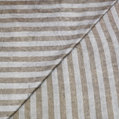 Beige & White Vertical Stripe Chanderi Fabric.