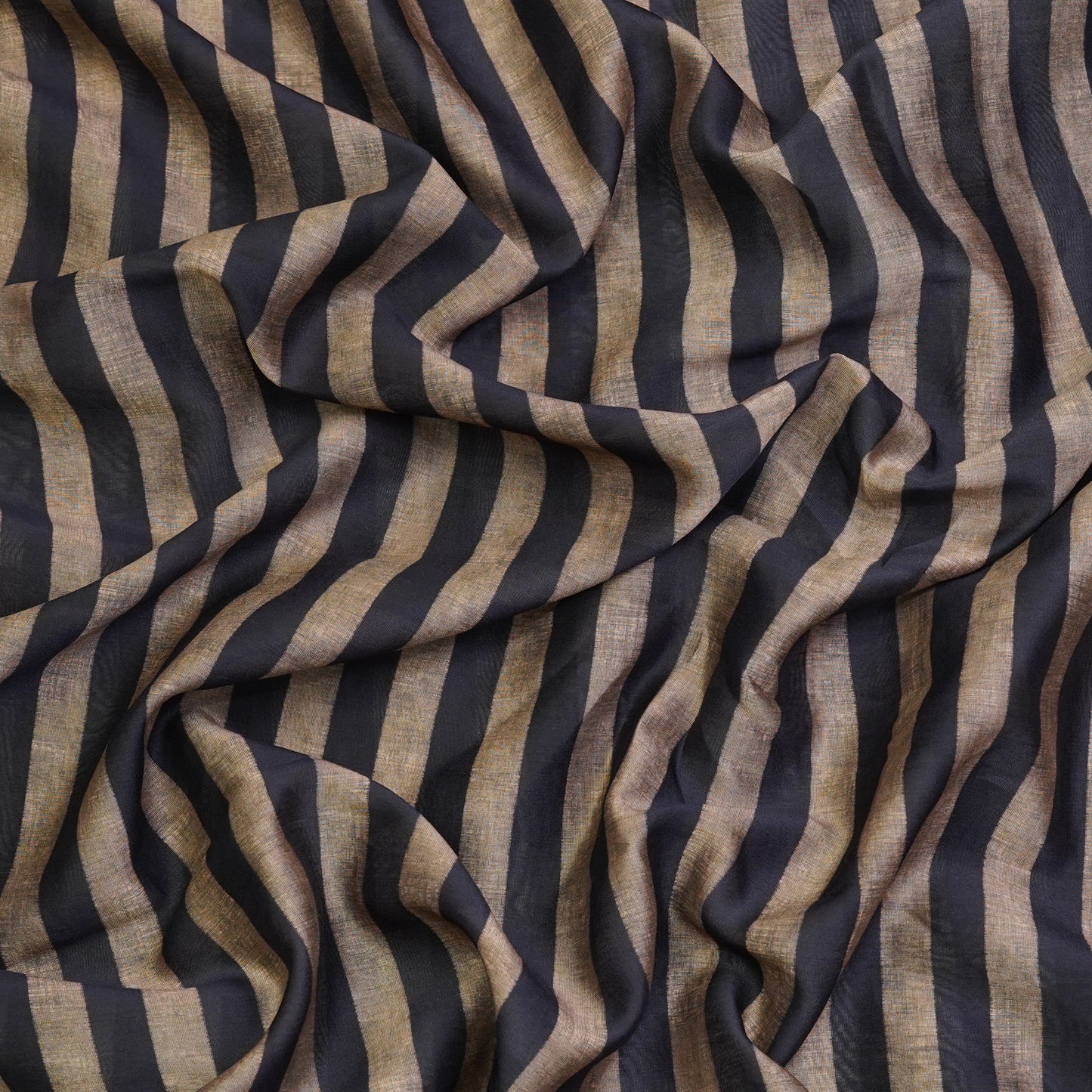 Black & Beige Vertical Stripe Chanderi Fabric.