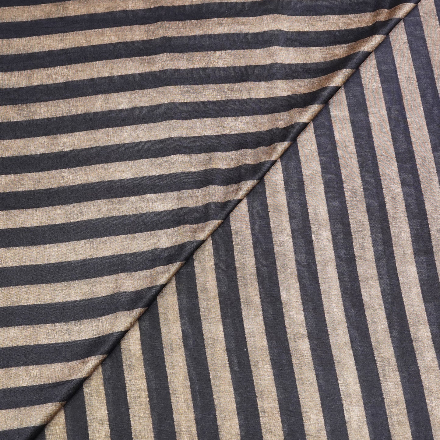 Black & Beige Vertical Stripe Chanderi Fabric.