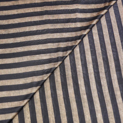 Black & Beige Vertical Stripe Chanderi Fabric.