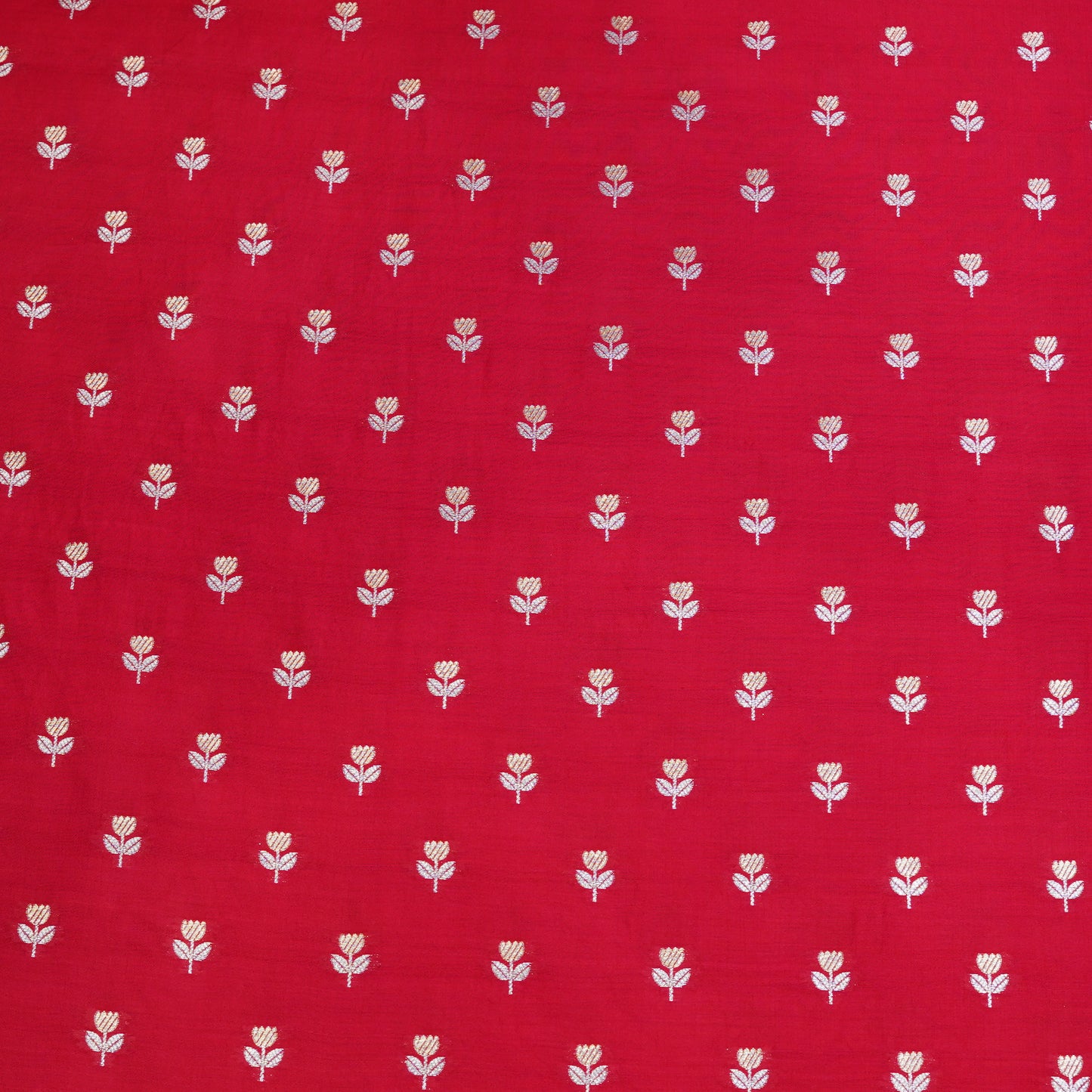 Red Floral Butti Banarasi Fabric