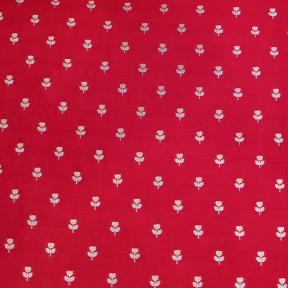 Red Floral Butti Banarasi Fabric