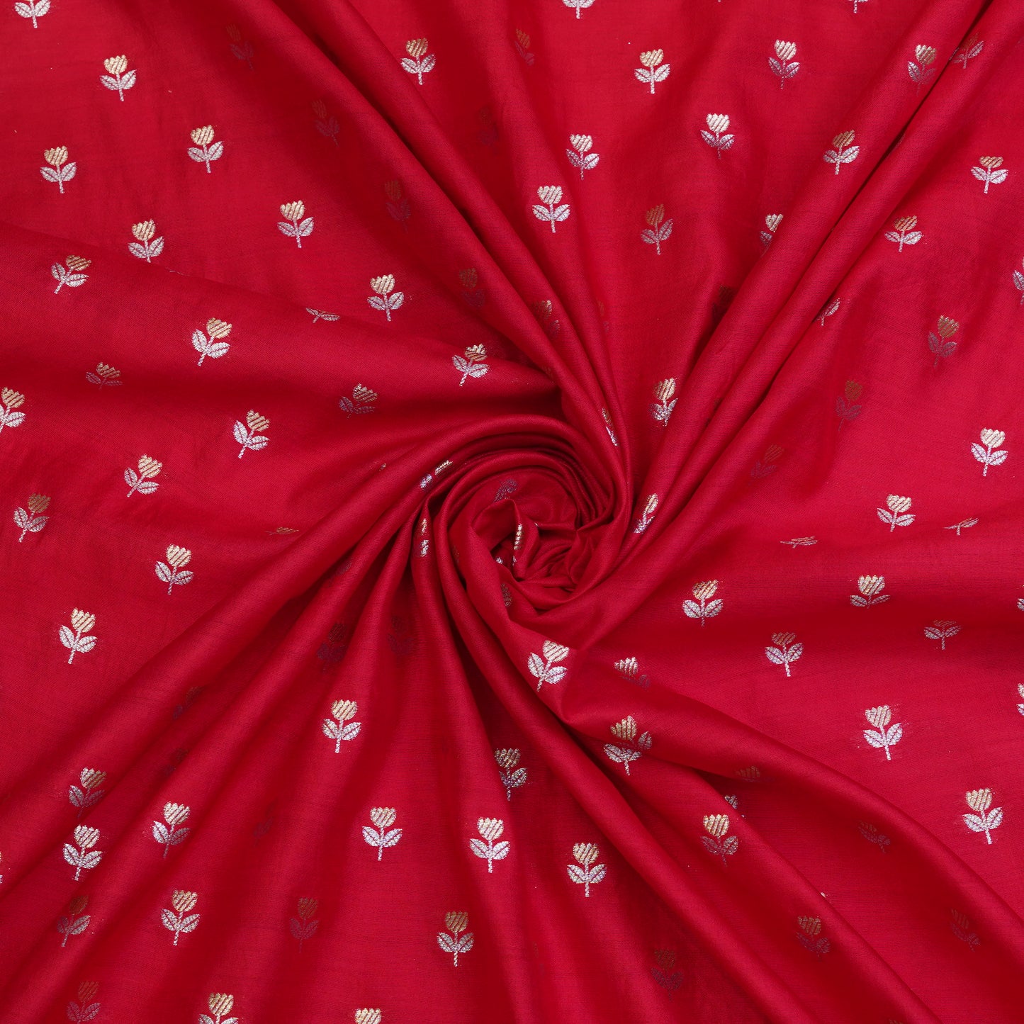Red Floral Butti Banarasi Fabric