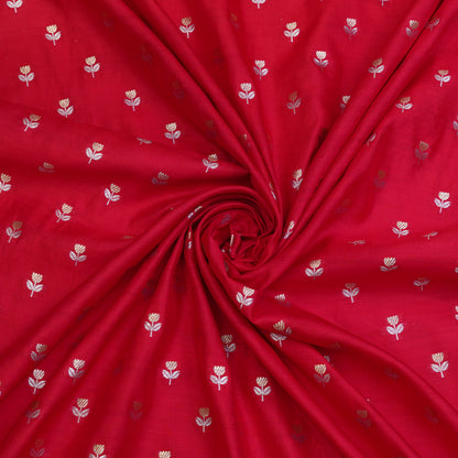 Red Floral Butti Banarasi Fabric