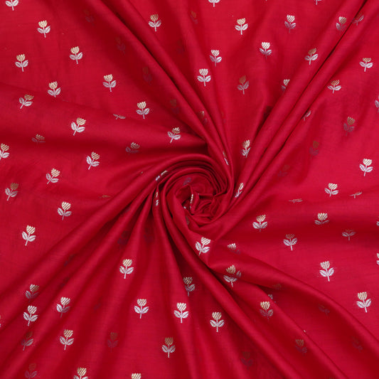 Red Floral Butti Banarasi Fabric