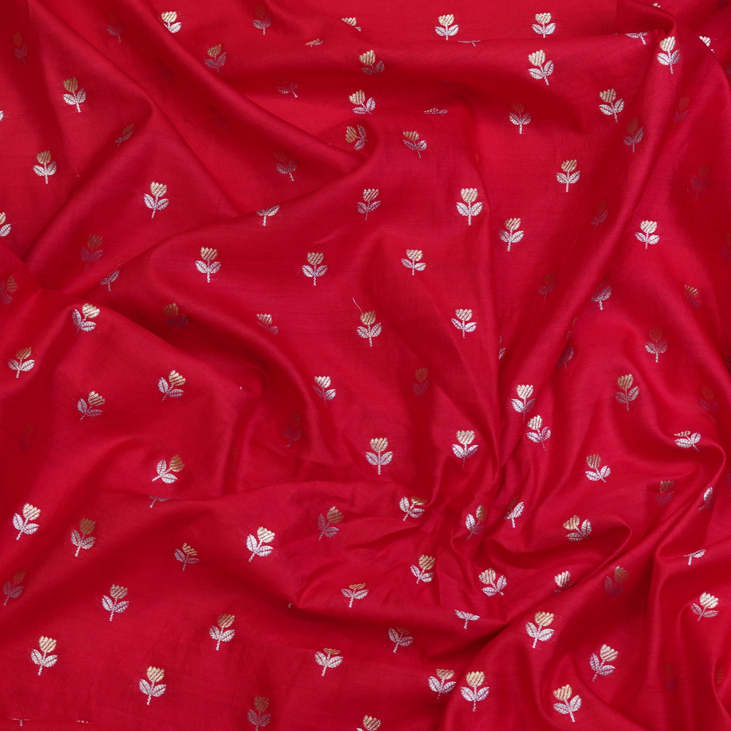 Red Floral Butti Banarasi Fabric