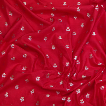 Red Floral Butti Banarasi Fabric
