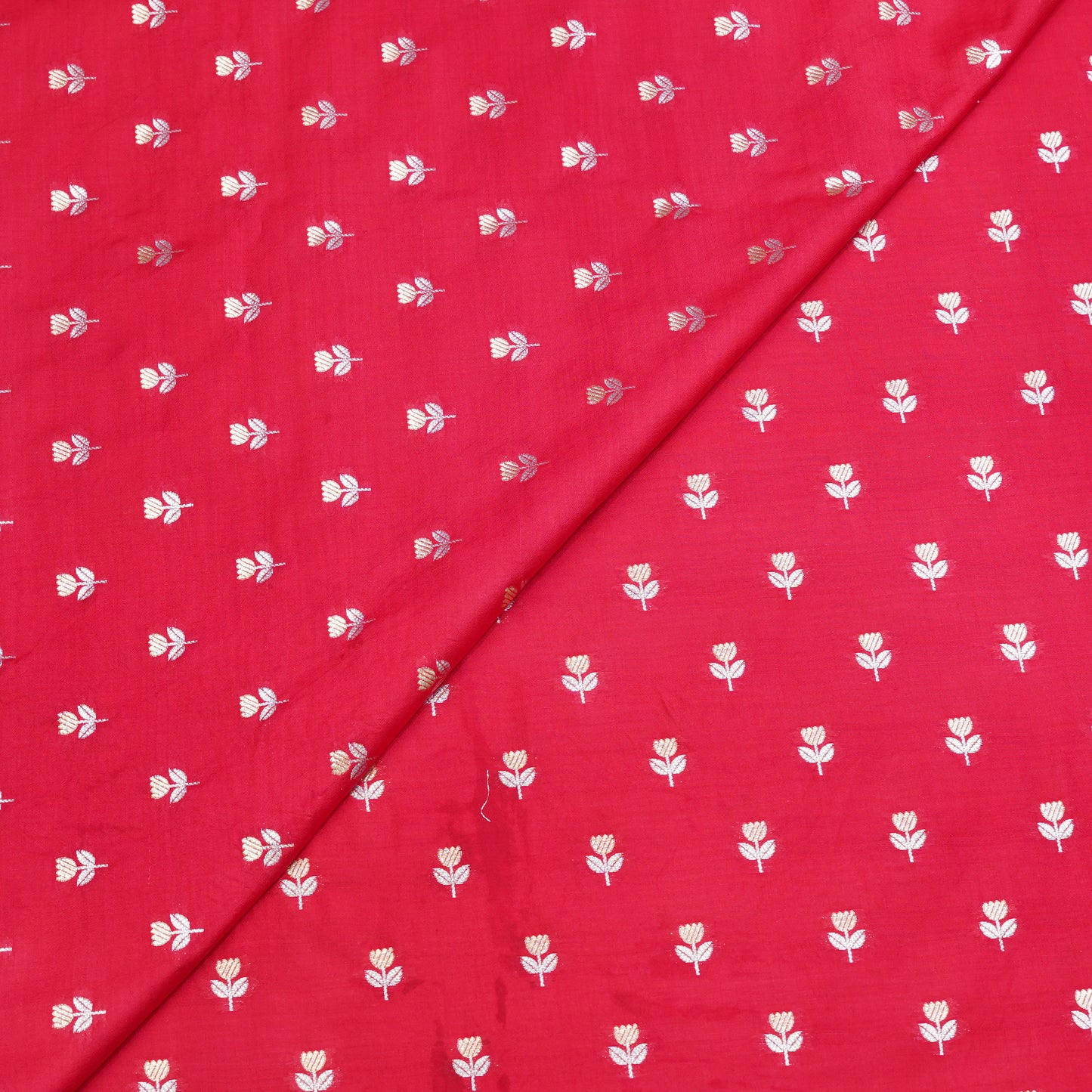 Red Floral Butti Banarasi Fabric
