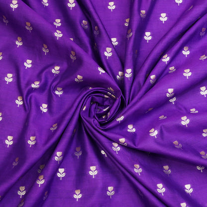Purple Floral Butti Banarasi Fabric