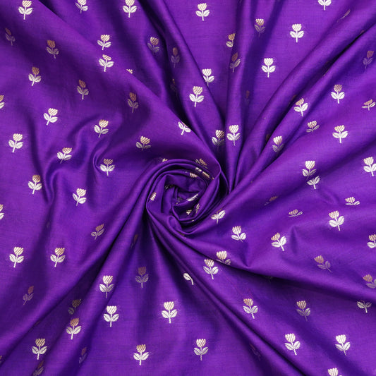 Purple Floral Butti Banarasi Fabric