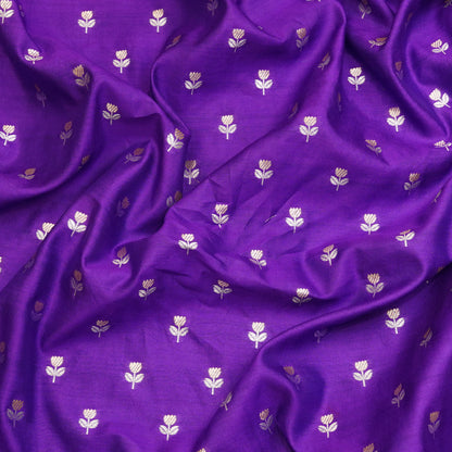 Purple Floral Butti Banarasi Fabric