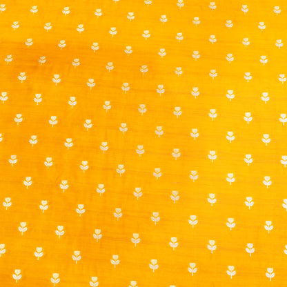 Premium Yellow Floral Butti Banarasi Fabric.