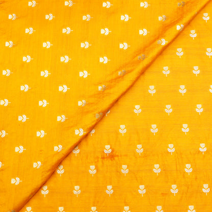 Premium Yellow Floral Butti Banarasi Fabric.