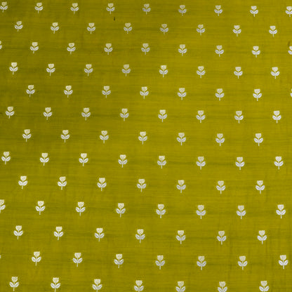 Premium Mustard Green Floral Butti Fabric.
