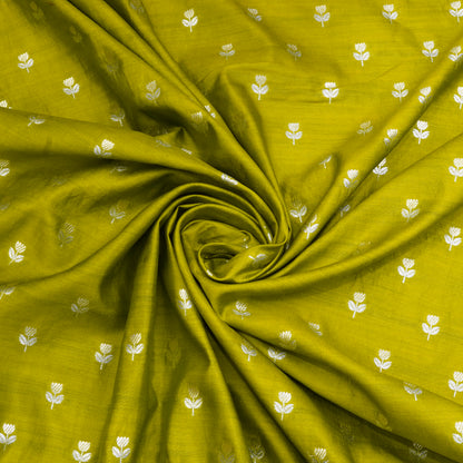 Premium Mustard Green Floral Butti Fabric.