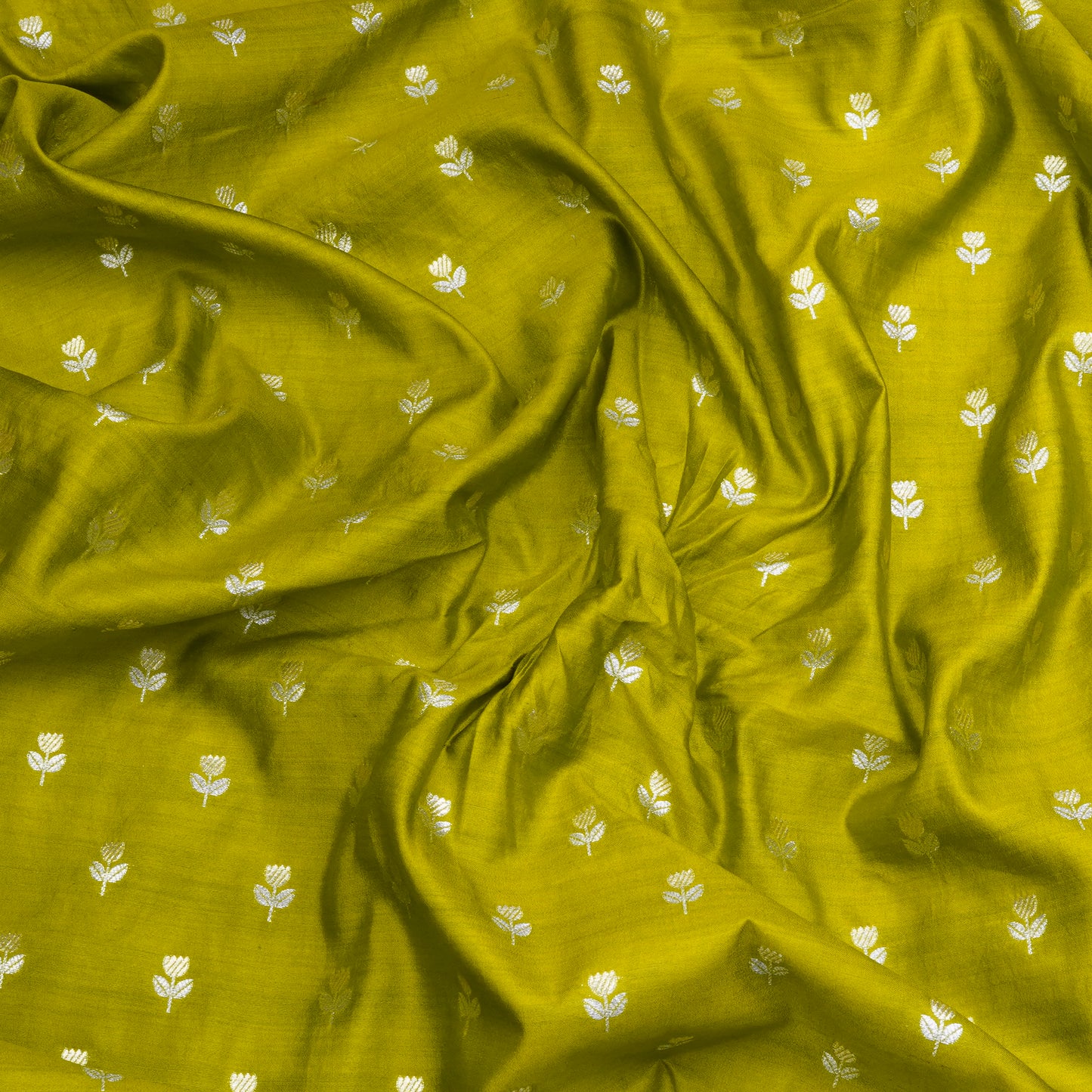 Premium Mustard Green Floral Butti Fabric.