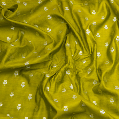 Premium Mustard Green Floral Butti Fabric.