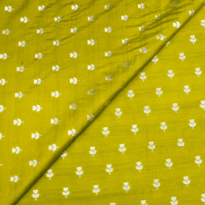 Premium Mustard Green Floral Butti Fabric.